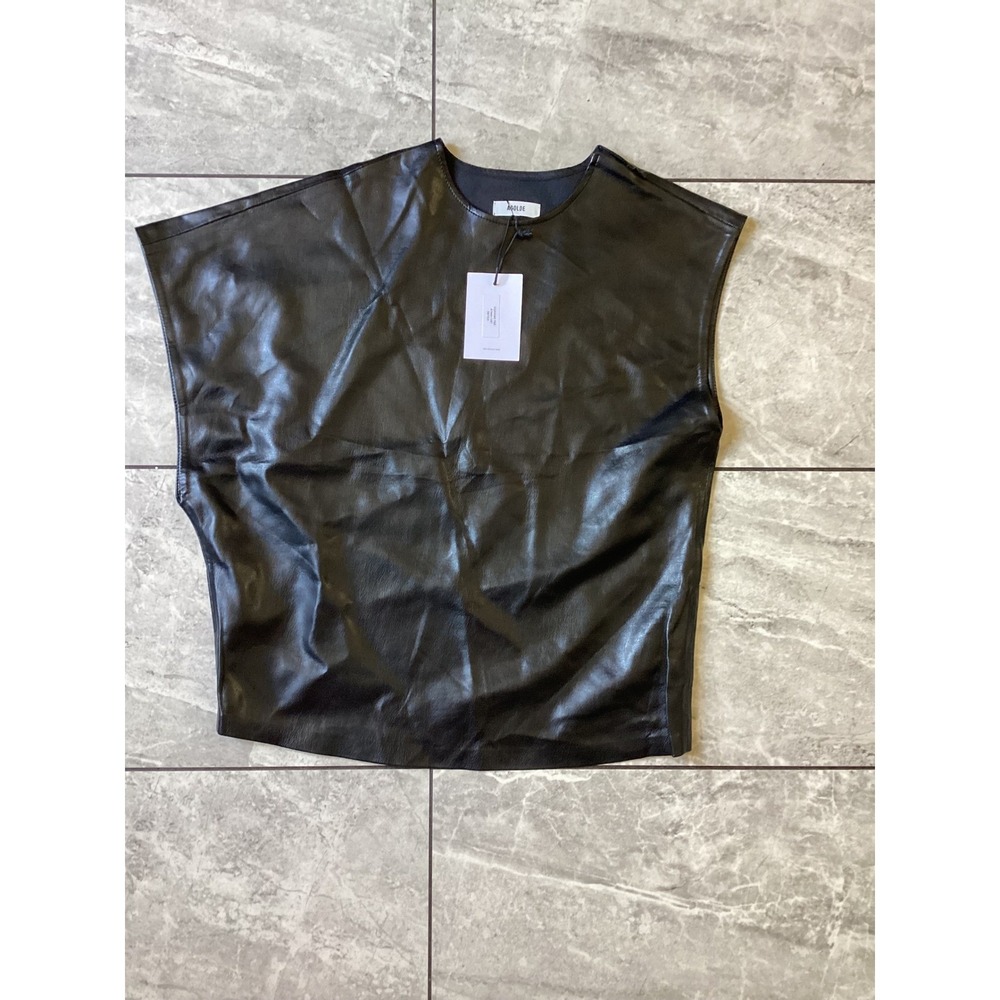 Agolde Corrine Tee Leather Draped Shell Top Black Detox A7440-1287 Women S NEW